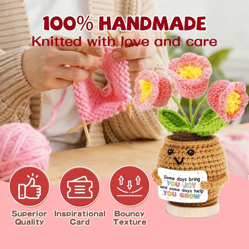 Hoedia Handmade Positive Flower Crochet - Inspirational Gift for Women Coworkers Teens Friend Sister - Cute Cheer Up Valentine's Day,Birthday,Retirement,Goodbye Gifts - Image 3